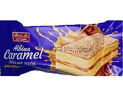 شیرین عسل کیک لایه ای کارامل کنجدی آلبینا40گرم